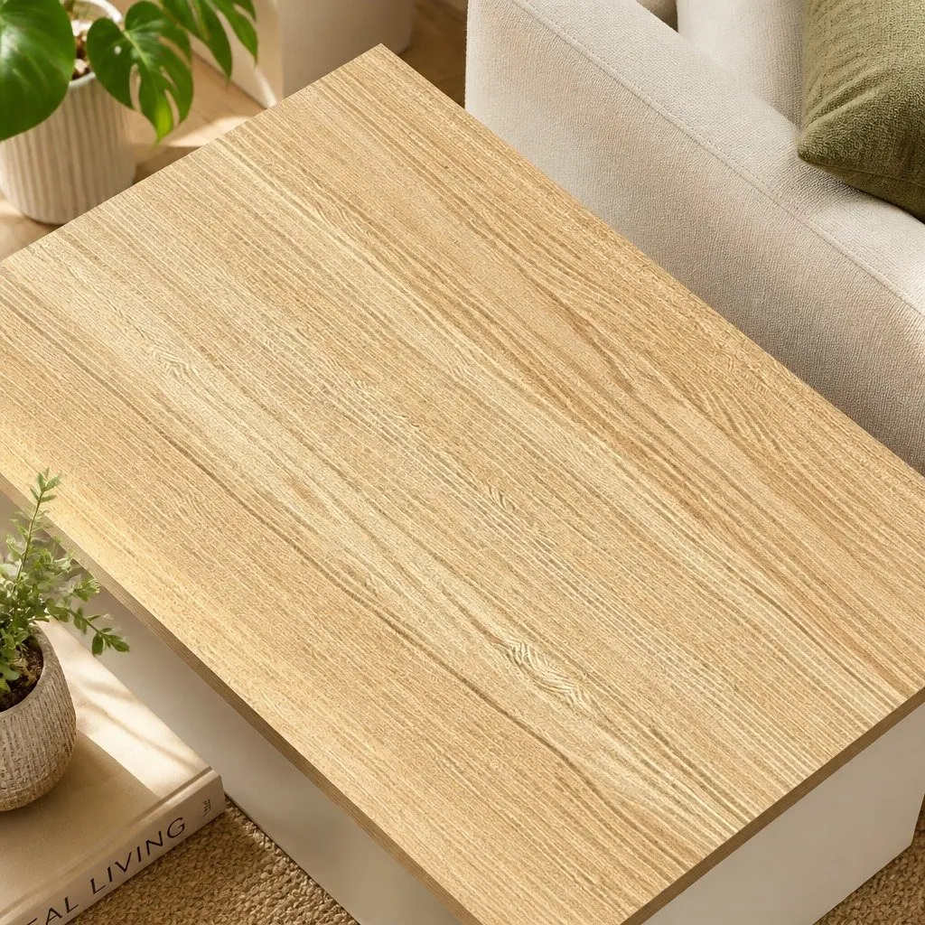 Slim Side Table Storage Compact Coffee Table Two-Tier Design Oak