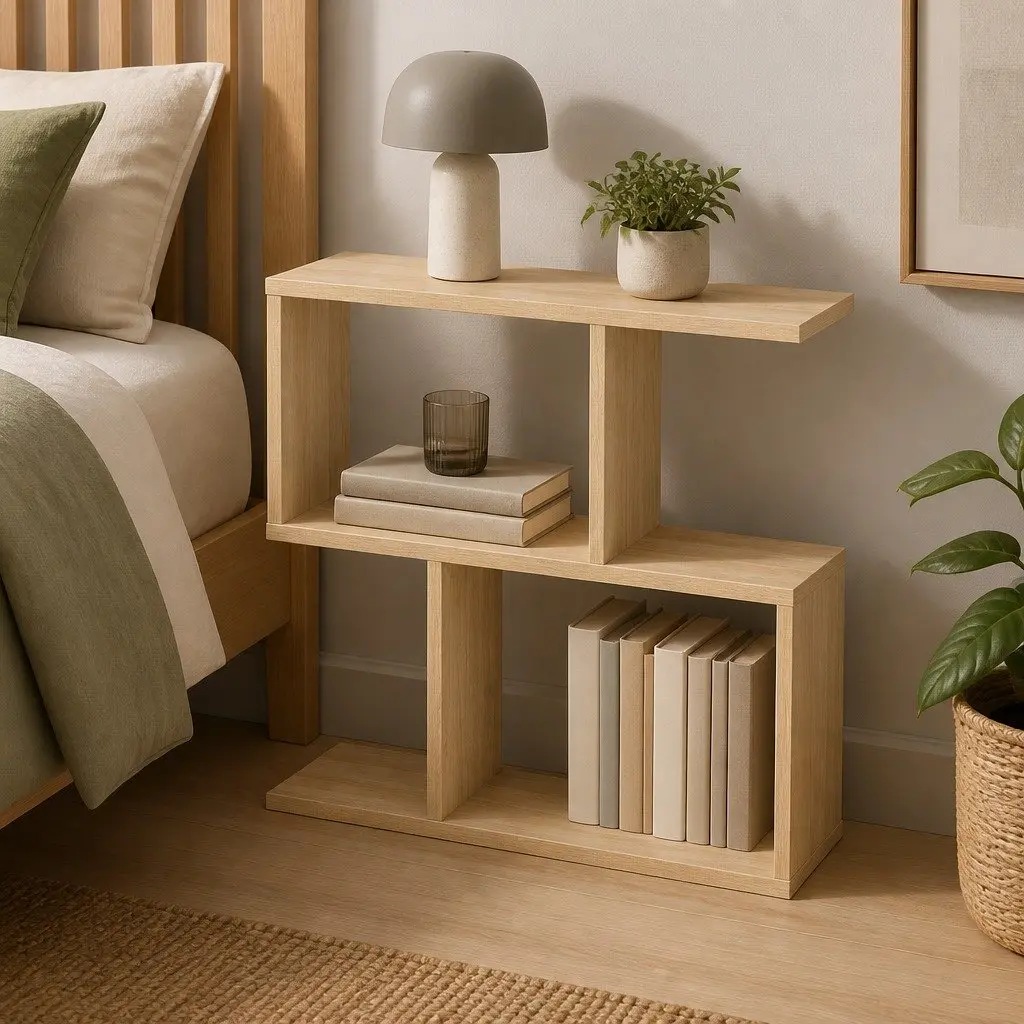 Slim 2 Tier Narrow Side Table Bedside Nightstand Modern Storage Compact
