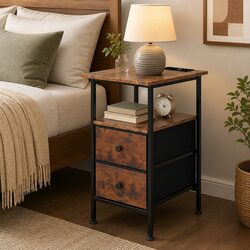 Chic Side Table with 2 Drawers and Charging Ports