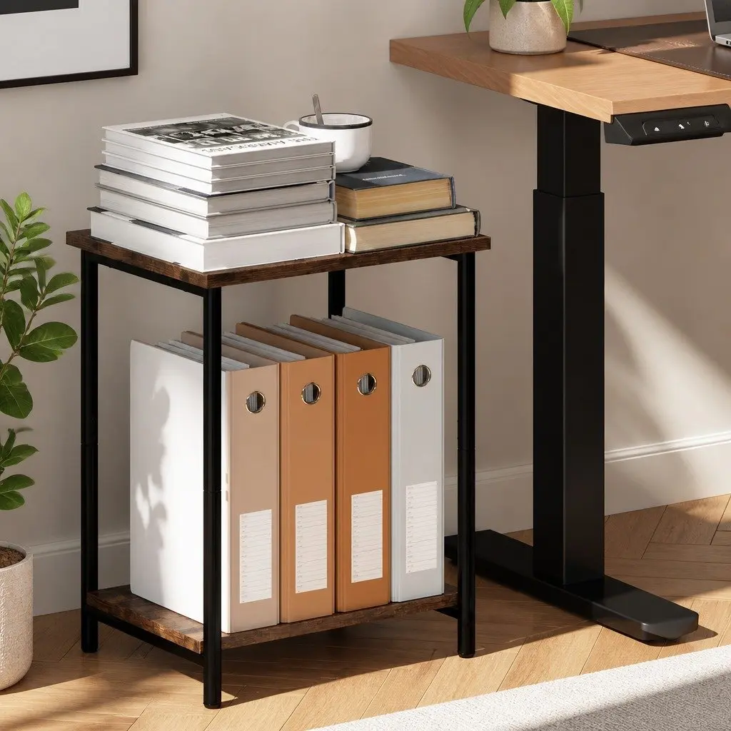 2-Tier Side Table Compact Storage Shelf Brown and Black
