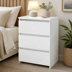 Three-Drawer Nightstand in White with MDF and PB Board