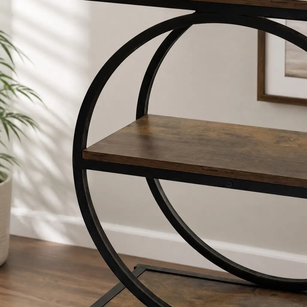 3 Tier Side Table Industrial Style Slim Rustic Brown and Black