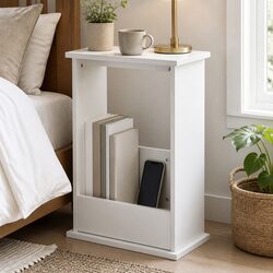 Narrow Side Table with Built-In Magazine Rack