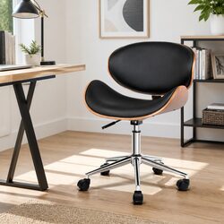 Wooden Office Chair with PU Leather Seat and Adjustable Height