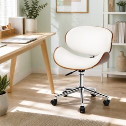 Adjustable Wooden Office Chair with Leather Seat and Wheels