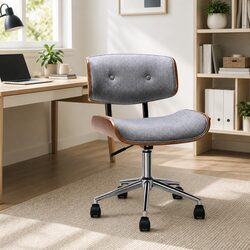 Height Adjustable Grey Fabric Office Chair with Wooden Frame