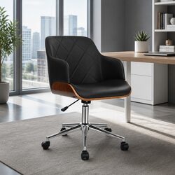 Wooden Office Chair with Black PU Leather Seat