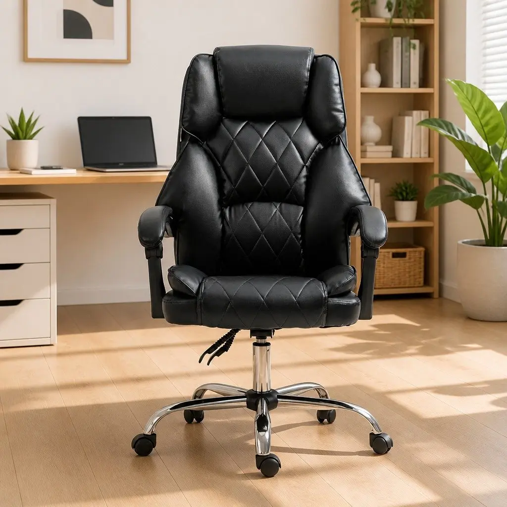 Executive Office Chair Black Recliner High-Back Adjustable Swivel Desk Seat