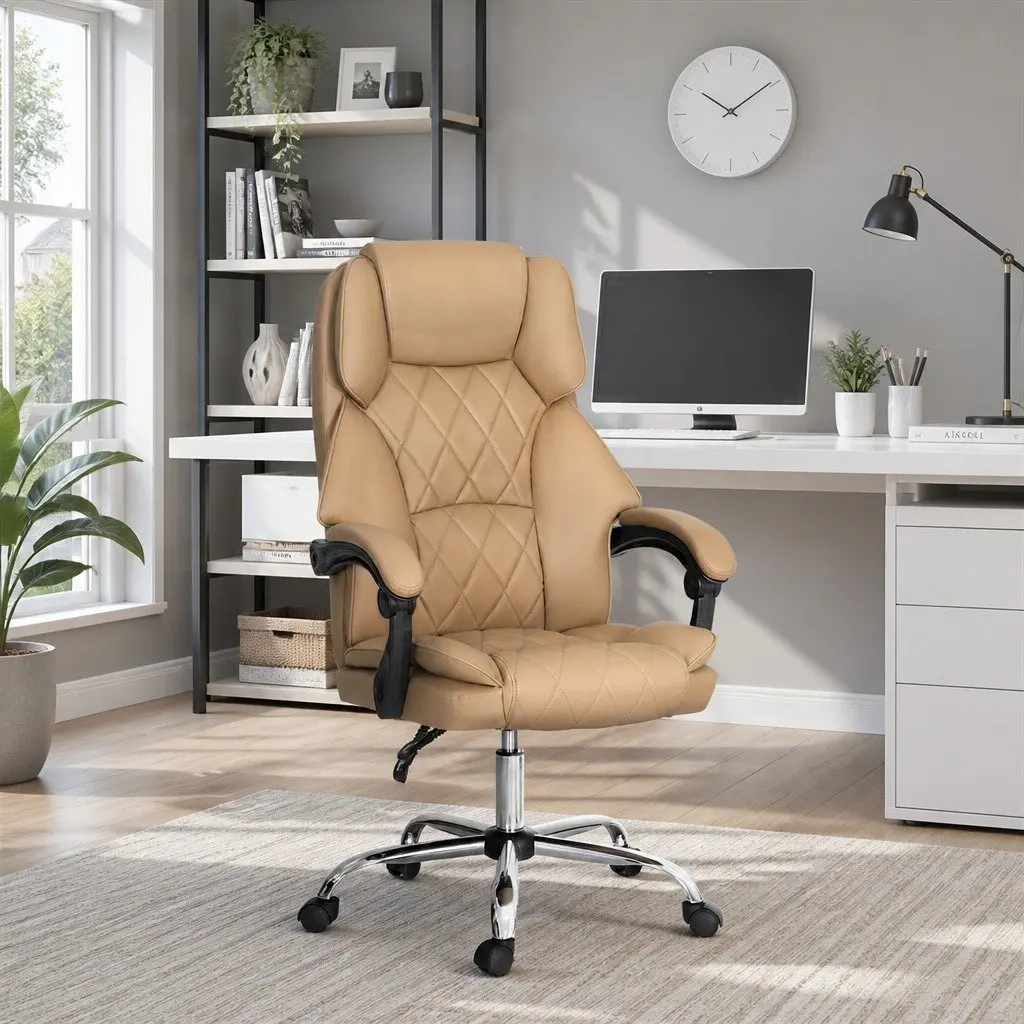 Executive Office Chair High Back Reclining 360 Degree Swivel Brown Leather