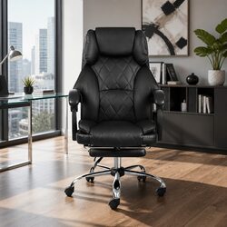 Reclining Executive Office Chair in Black Leather