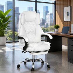 White High-Back Executive Office Chair with Footrest