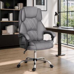 High-Back Grey Executive Office Chair with Adjustable Features
