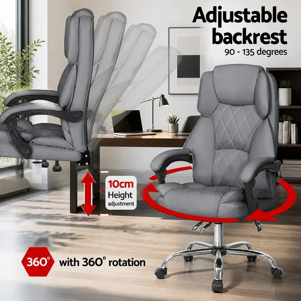 Office Chair Adjustable High-Back Recline Swivel Grey