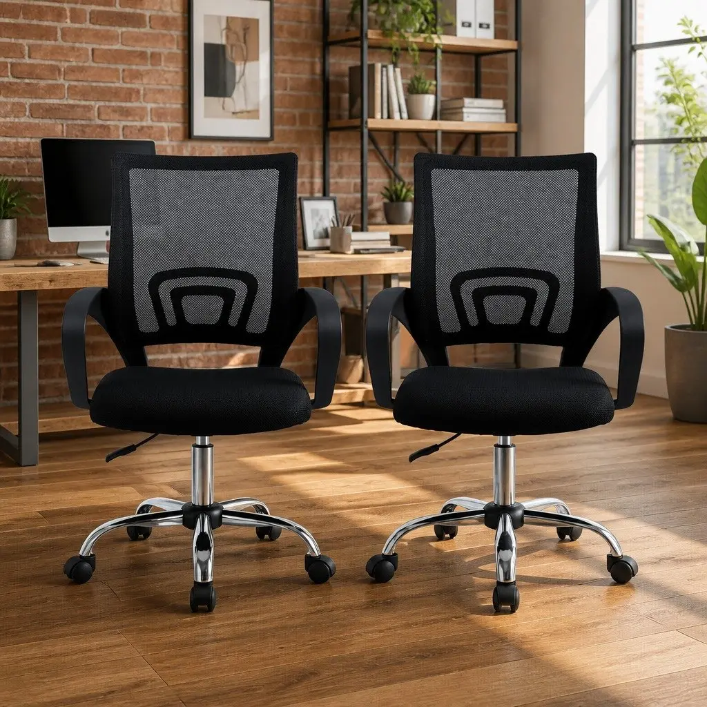 Mesh Office Chair Ergonomic Mid Back Height Adjustable 360 Rotatable Black