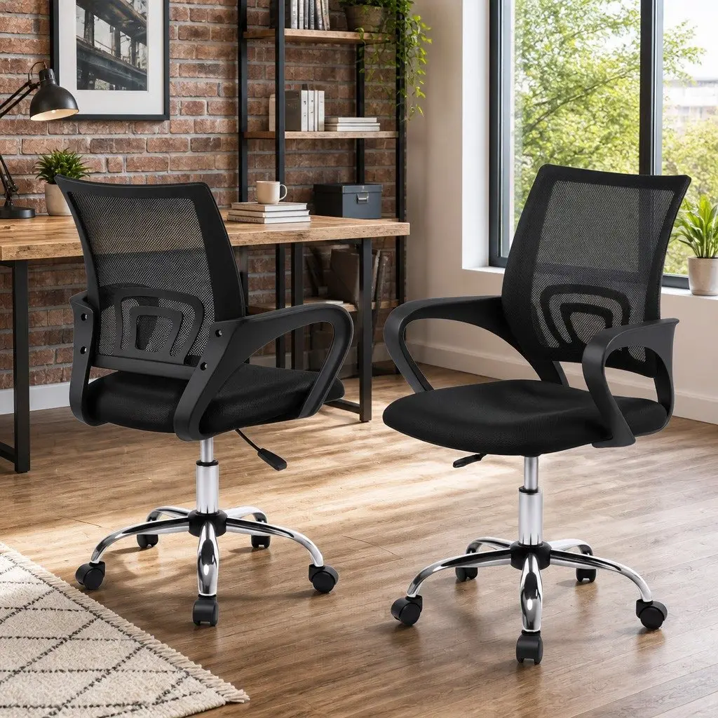 Mesh Office Chair Ergonomic Mid Back Height Adjustable 360 Rotatable Black