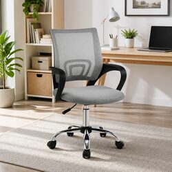 Mid Back Grey Mesh Office Chair with Lumbar Support