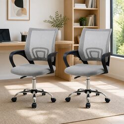 Set of 2 Grey Mesh Mid Back Office Chairs with Gas Lift