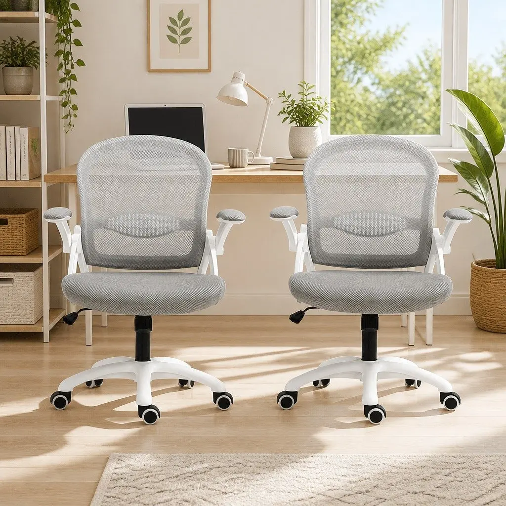 Office Chair Adjustable Mid Back Mesh Grey White