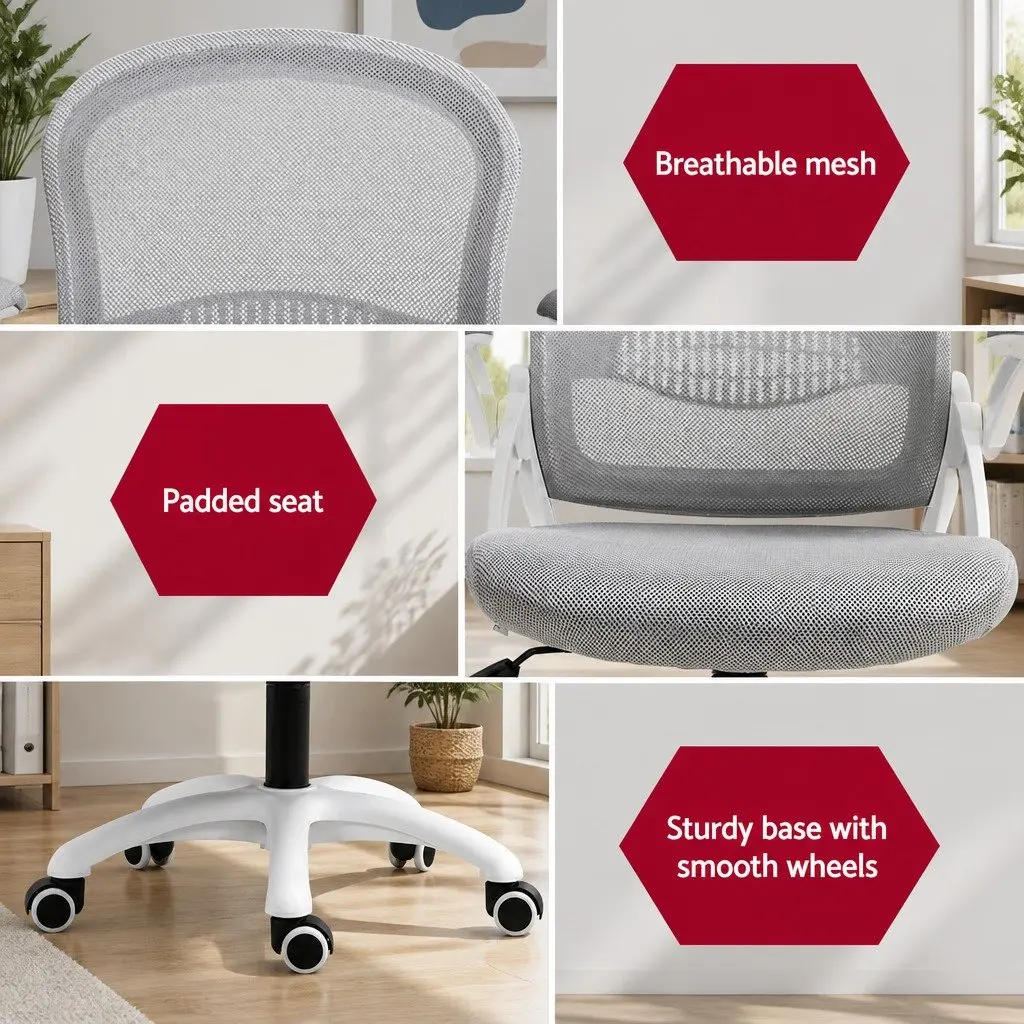 Office Chair Adjustable Mid Back Mesh Grey White