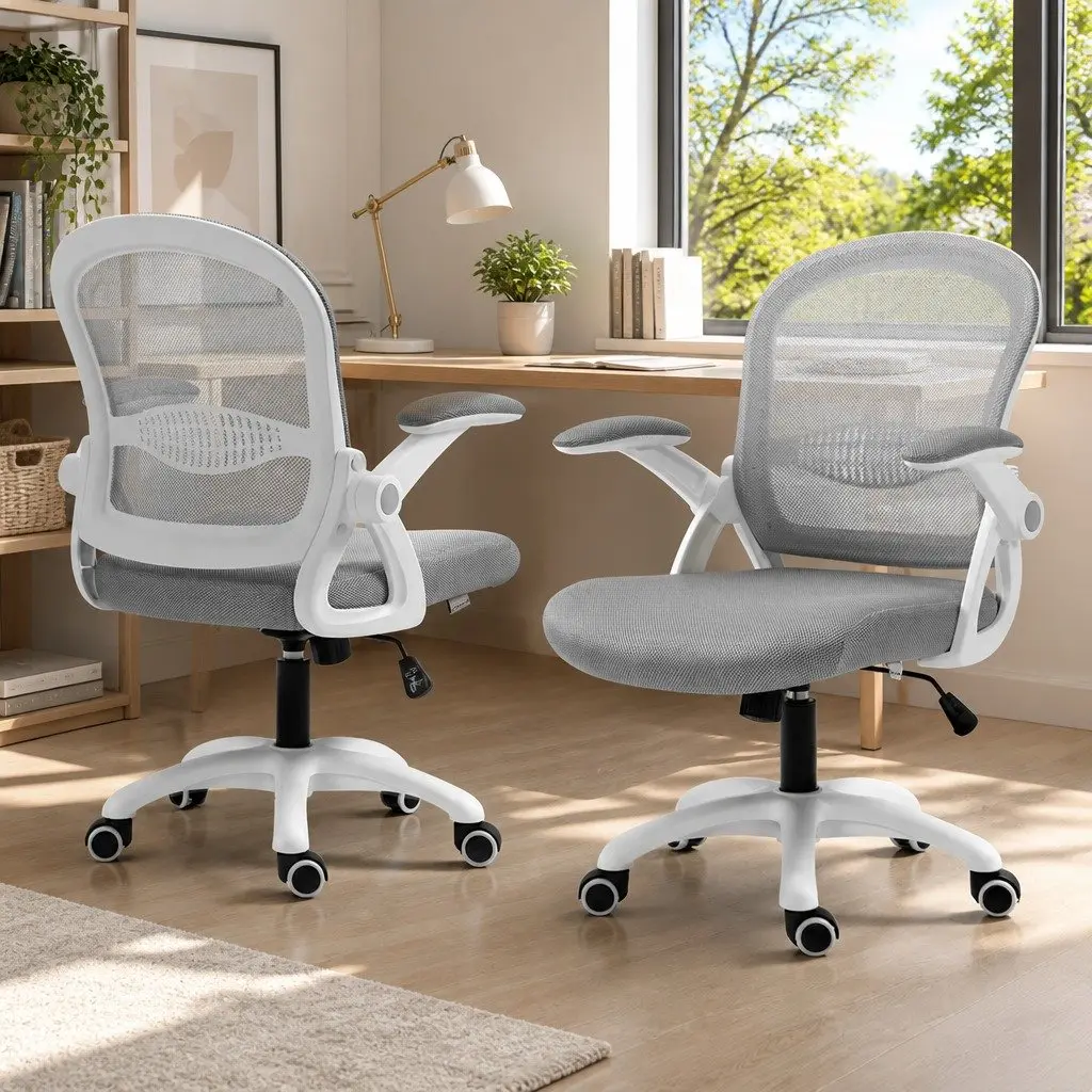 Office Chair Adjustable Mid Back Mesh Grey White