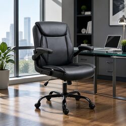 Adjustable Height Black Executive Office Chair Mid Back Design