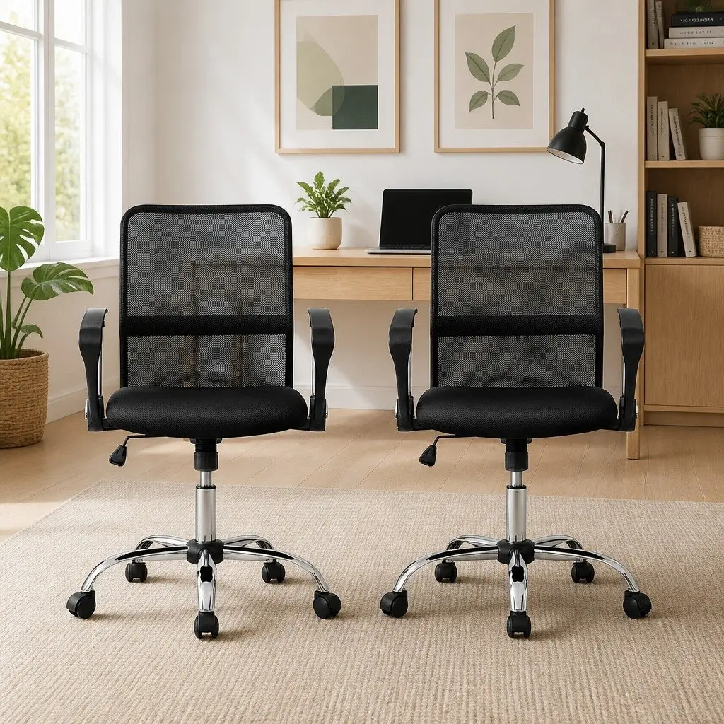 Office Chair Mid Back Comfort Height Adjustable Black