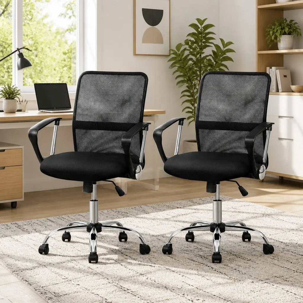 Office Chair Mid Back Comfort Height Adjustable Black