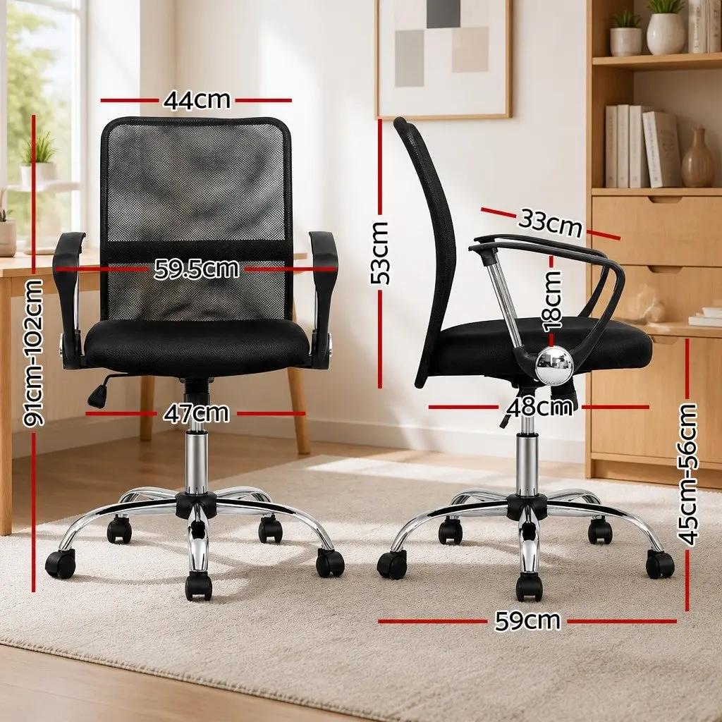 Office Chair Mid Back Comfort Height Adjustable Black