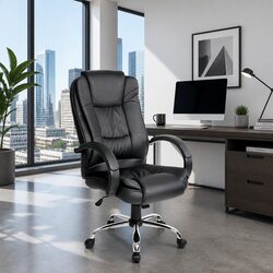 Black PU Leather High Back Office Chair with Swivel Function