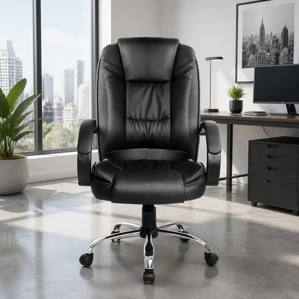 Office Chair High Back Comfort Black PU Leather