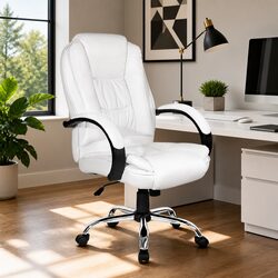 High Back Office Chair in White with Chrome Base