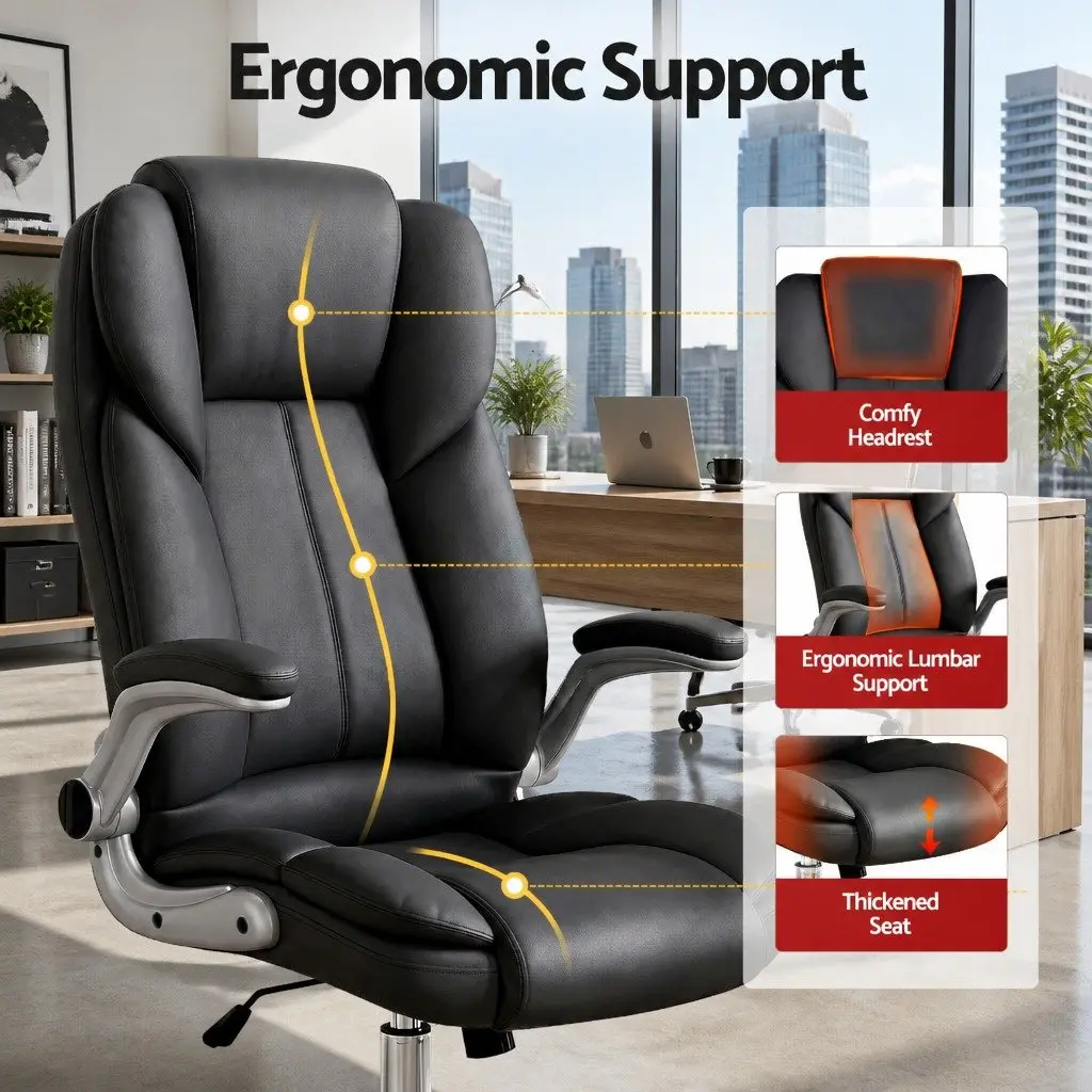 Executive Office Chair High Back Lumbar Support Tilt Swivel Black