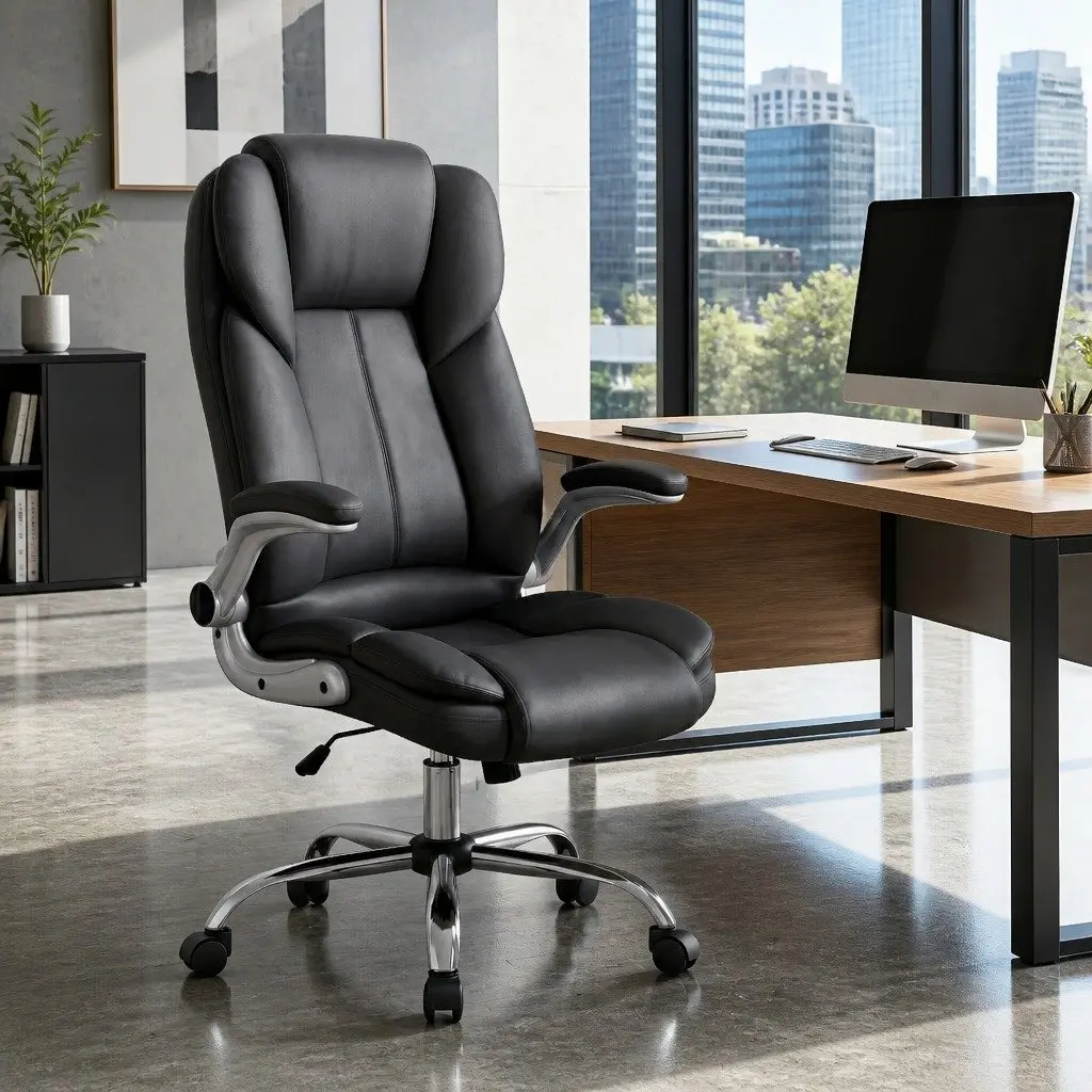 Executive Office Chair High Back Lumbar Support Tilt Swivel Black