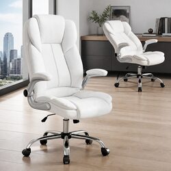 High Back White Leather Executive Office Chair
