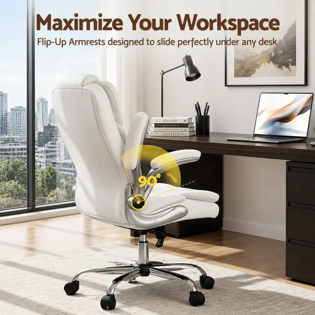 Office Chair High Back Comfort White Leather