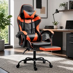 Executive Gaming Office Chair with Orange PVC Leather