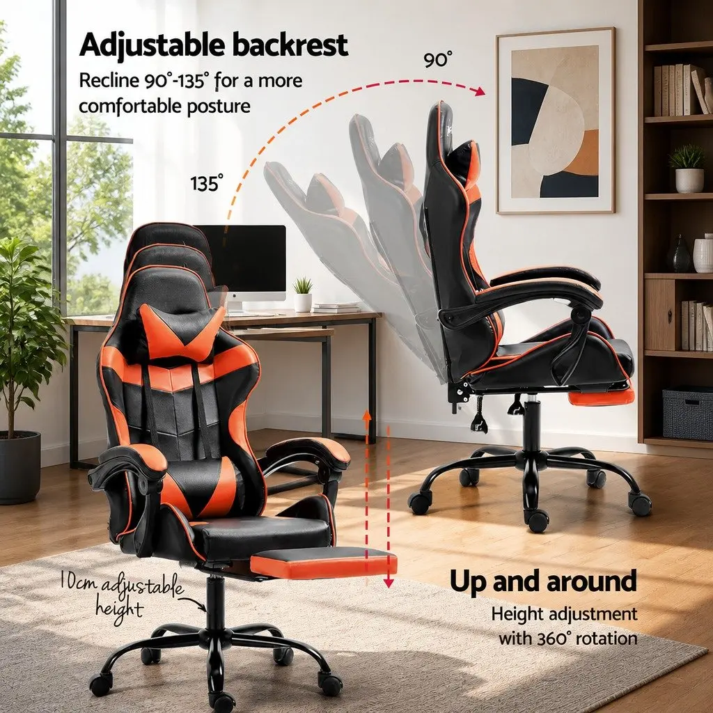 Office Chair High-Back Adjustable Recliner with Footrest Orange