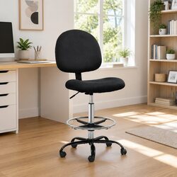 Black Fabric Drafting Chair with Adjustable Features