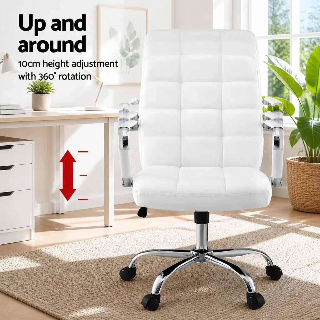 Office Chair Ergonomic Mid-Back White PU Leather 51 x 46.5 x 92-102cm