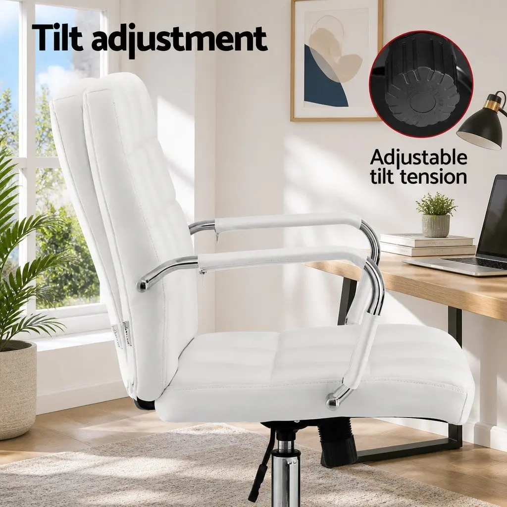 Office Chair Ergonomic Mid-Back White PU Leather 51 x 46.5 x 92-102cm