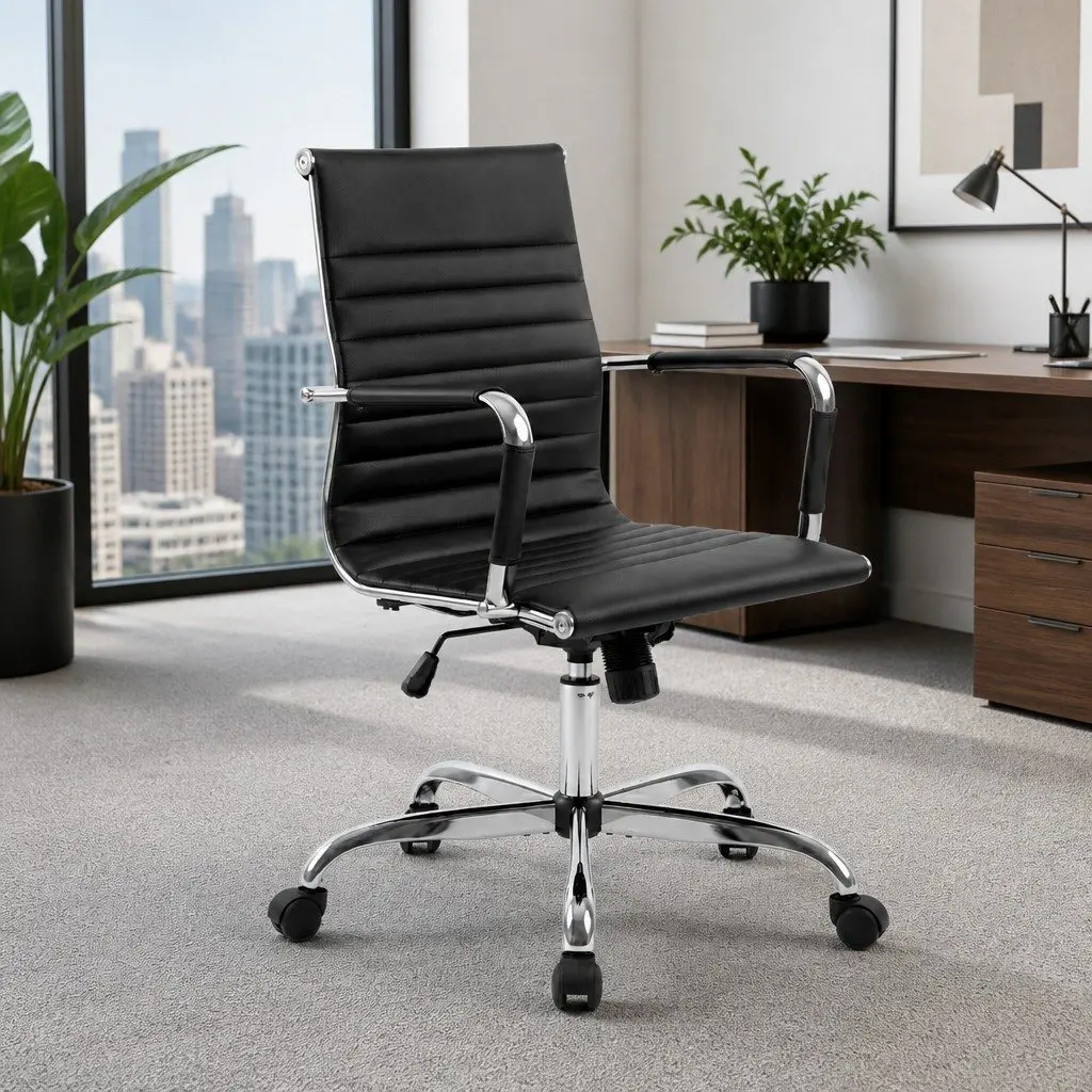 Office Chair Mid Back Rotatable Height Adjustable Black