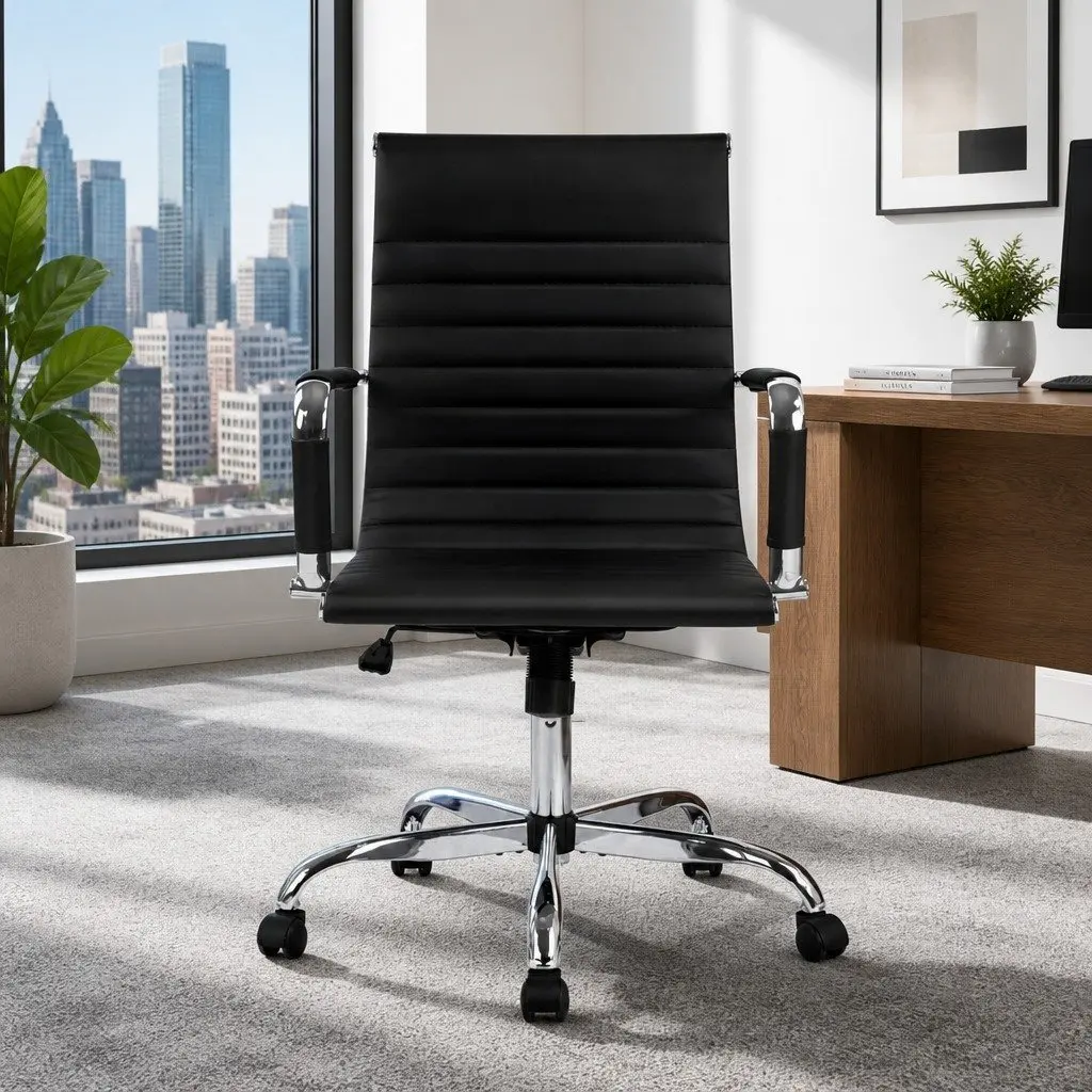 Office Chair Mid Back Rotatable Height Adjustable Black