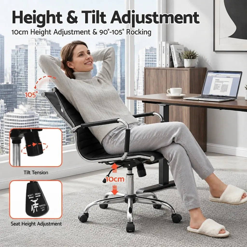 Office Chair Mid Back Rotatable Height Adjustable Black