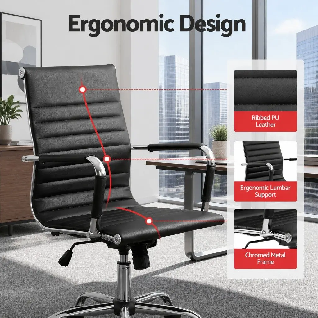 Office Chair Mid Back Rotatable Height Adjustable Black