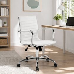 Chic Mid Back White Leather Office Swivel Chair