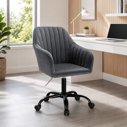 Adjustable Height Office Chair with Velvet Seat in Dark Grey