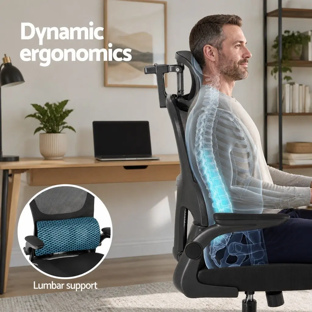 Office Chair Ergonomic High Back Black Mesh Lumbar Support Adjustable Headrest