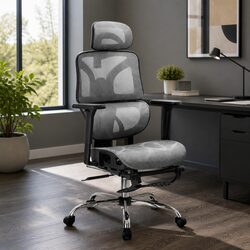 Adjustable Grey High Back Office Chair with Mesh Seat