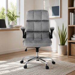 Grey Velvet Mid-Back Office Chair with Chrome Base