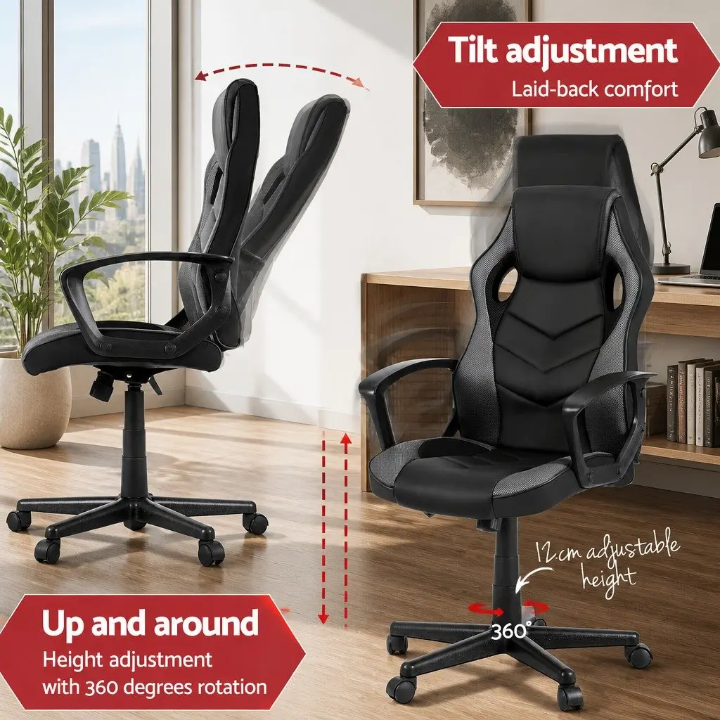Gaming Office Chair Adjustable Height High-Back Grey
